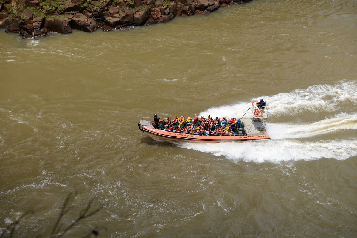 16 Argentina Tourist Boat Heads Towards Devils Throat From Brazil Narrow Trail
